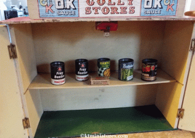 Vintage Wooden Shop With Interior Shelf & Five Tins Plus Packet SOLD
