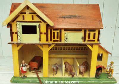 c1930s Wagner & Son Toy Stable, Plus Wooden Cart,  Animals & Figures SOLD