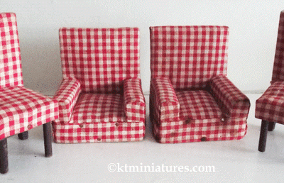 Vintage Set Of Four Red & White Gingham Covered Chairs@ £15.00