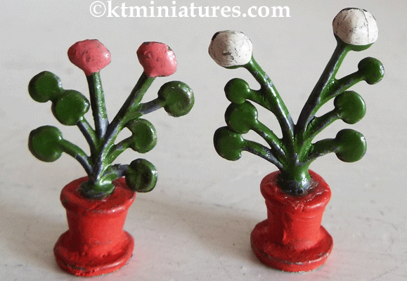 Two Tiny Vintage Lead Flowerpots & Plants @ £14.00