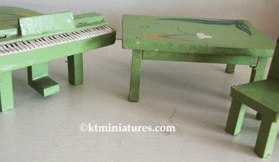 Antique Japanese Green Painted Table, Chair & Piano Set @ £14.50
