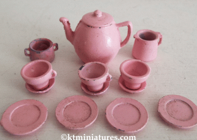 Vintage Pink Painted Metal Dol-Toi Tea Set (missing one cup & saucer) @ £14.95