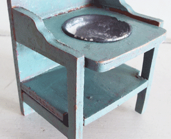 Vintage Blue Wooden Washstand With Metal Bowl @ £13.50