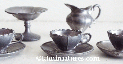 Antique German Fluted Metalware Set Of Jug, Pedestal Bowl, Three Cups & Saucers @ £24.00SOLD