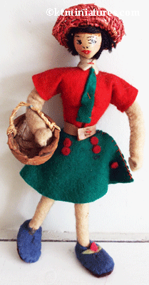 Unusual Vintage Felt Female Doll With Wooden Head @ £22.00