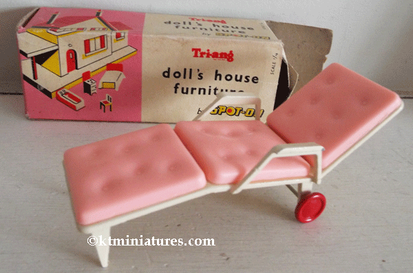 Vintage Tri-ang Pink & Cream Sun Lounge Chair Plus Box @ £19.50